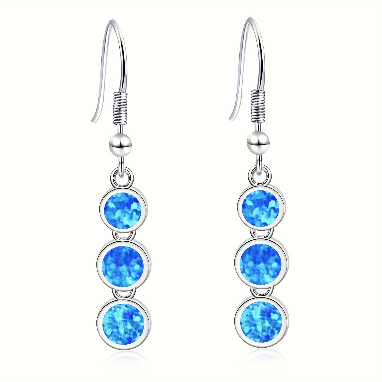 

Women's Ocean Series Hawaiian Beach Blue Opal Round Drop Earrings, Vintage & Bohemian Style, Elegant Jewelry Accessory