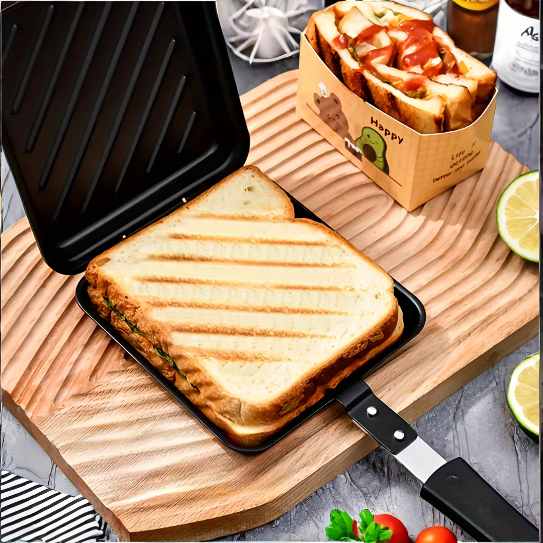 1pc cast iron   non stick double sided griddle square baker for breakfast eggs   sandwiches home outdoor camping kitchen cookware details 2