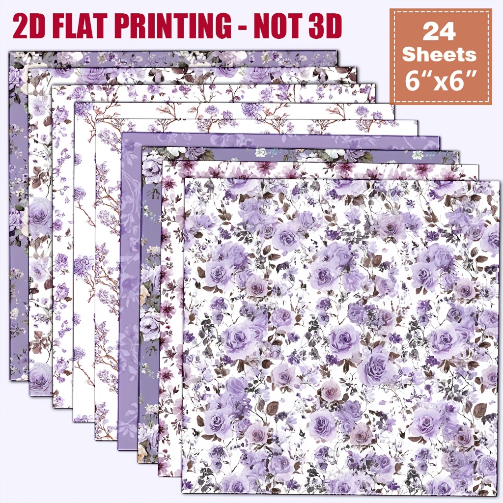 TEMU 24 Sheets 6x6 Inch Pale Purple Rose Watercolor Floral Paper, Morandi Purple Rose Petal Gentle Background Paper, French Romantic Junk Journal