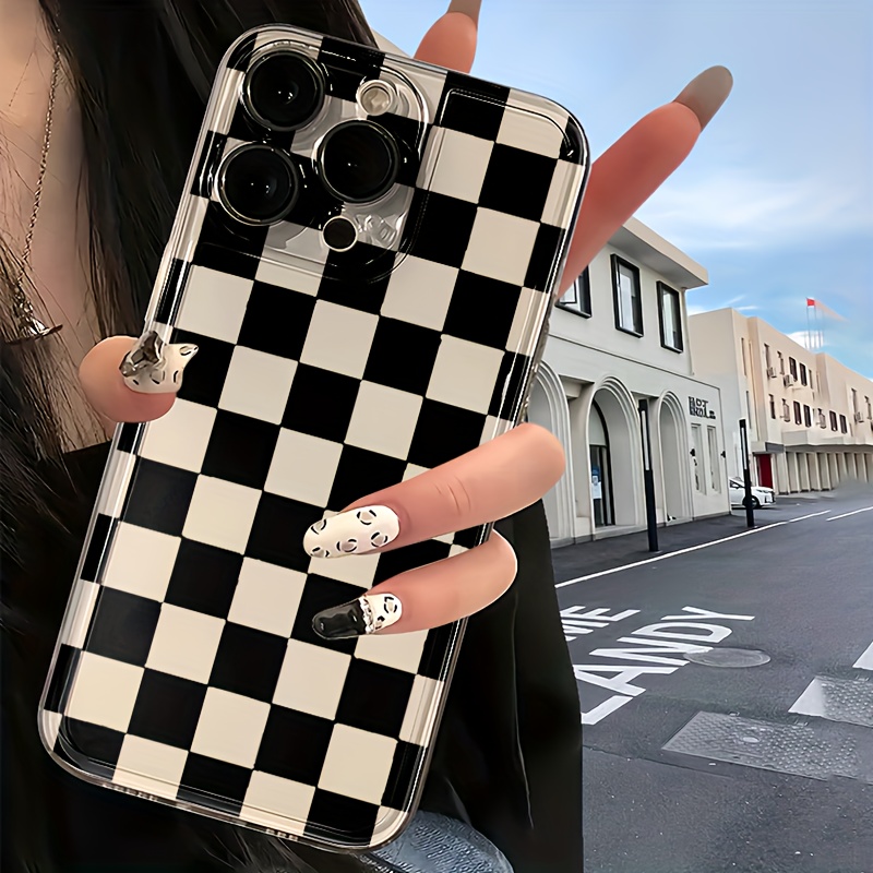 

A Creative Black Grid Transparent Tpu Full-cover Anti-fall Protective Mobile Phone Case, Suitable For Apple /15/14/13/12/11/xr/pro/plus/pro Max Protective Case