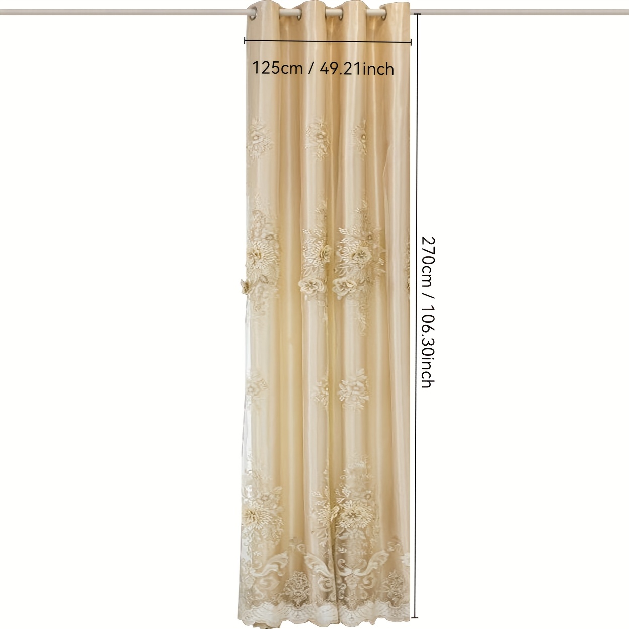 TEMU 1pc Luxury Double-layer Embroidered Curtain - Floral Embroidery Blackout 100% Polyester With Eyelet Top For , Machine Washable For Living Room,