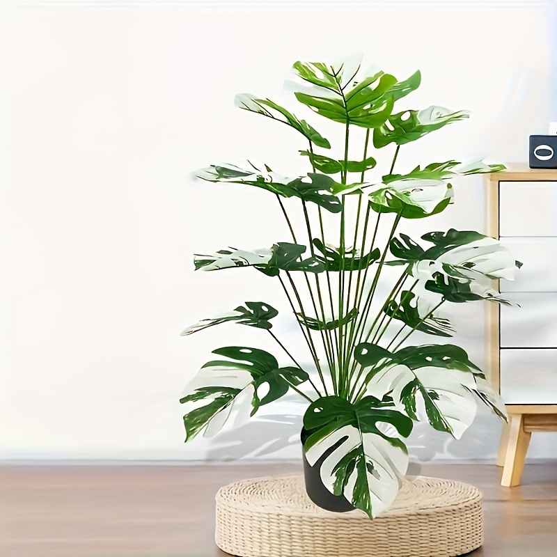 TEMU 18-head Faux Monstera Plant - Lifelike Plastic Greenery, Artificial Leaf Home Decor, Season-proof Indoor Accent, & Low-maintenance – Pot Not Included