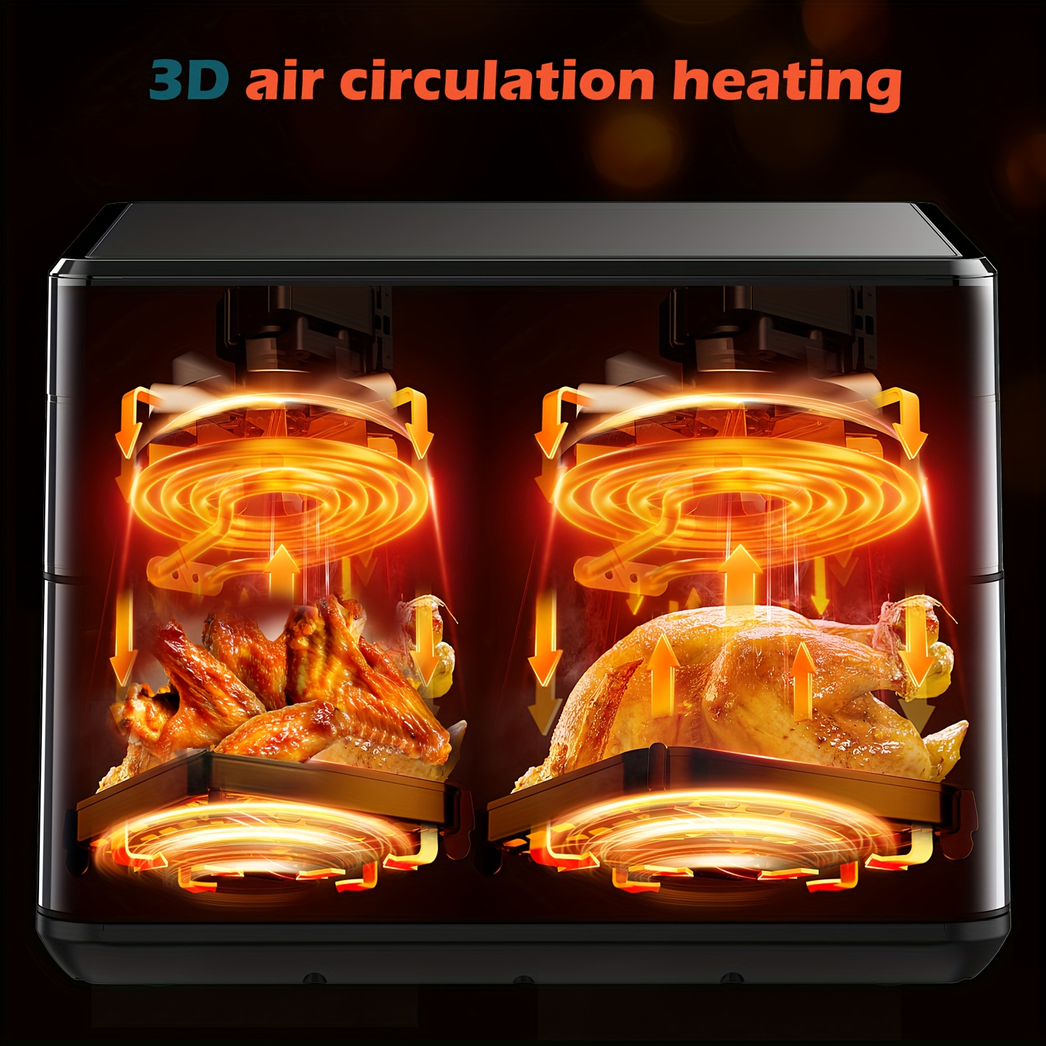 10L Luchtfriteuse-oven met dubbele mand, doorzichtige ramen, Sync-afwerking, Hi-Fry, automatische uitschakeling, 2 onafhankelijke (3,5L+6,5L) -aanbak, vaatwasserbestendige frituurmanden, digitale dubbele luchtfriteuse, grillen, braden, uitlekken, bakken