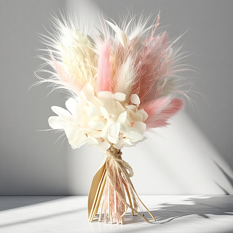 E-shop 4er-Set Mini Künstliche Simulationsblumen, Hortensien-Form, Blütenblätter mit rosa, federartiger Dekoration - Realistische unechte Blumen, mit
