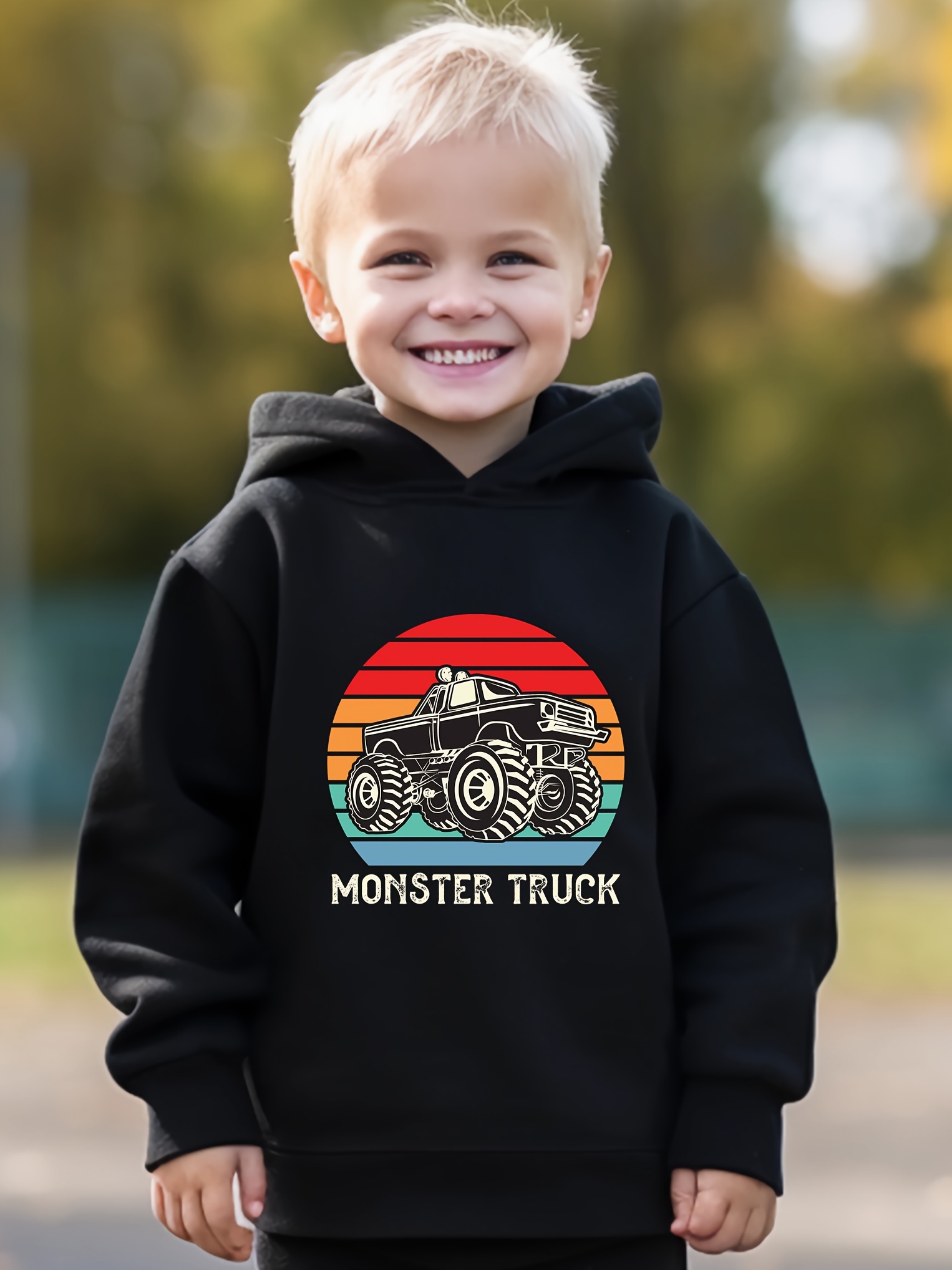 Cartoon Cool Monster Truck Print Boys Casual Pullover Long - Temu