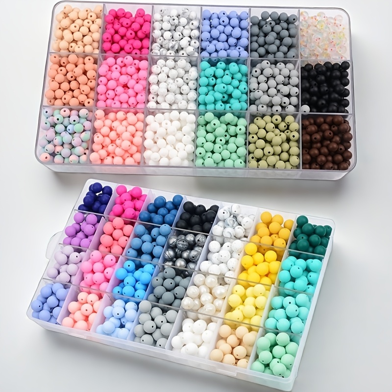 

50//200pcs Ensemble de perles en silicone, tailles assorties 9/12/15/19mm, kit de fabrication de bijoux DIY colorés pour bracelets, , porte-clés, artisanat