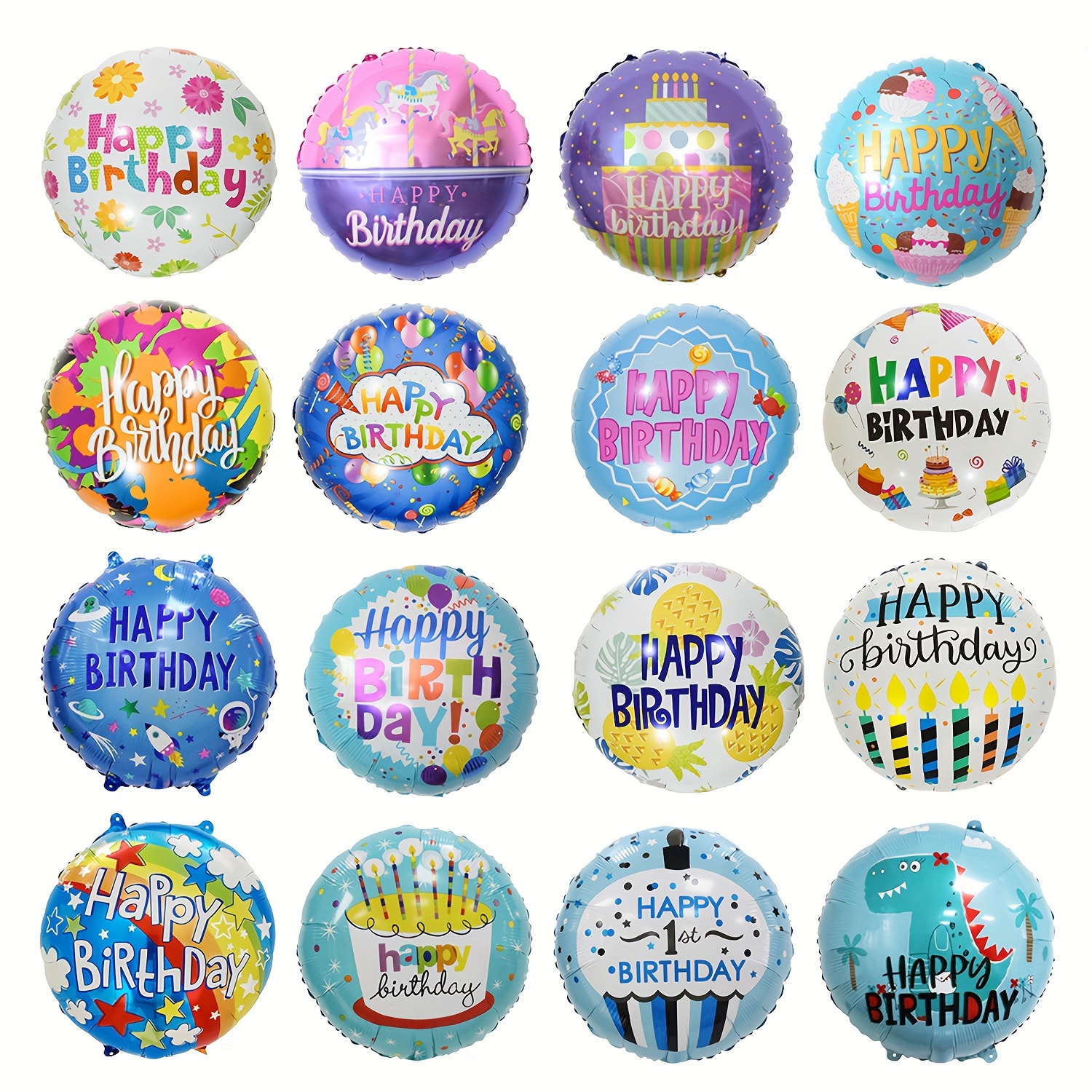 

10-pack Assorted Happy Birthday Foil Balloons - 18" Round Mylar Helium Balloons For Party Decorations, No Power Needed Birthday Balloons Happy Birthday Balloons