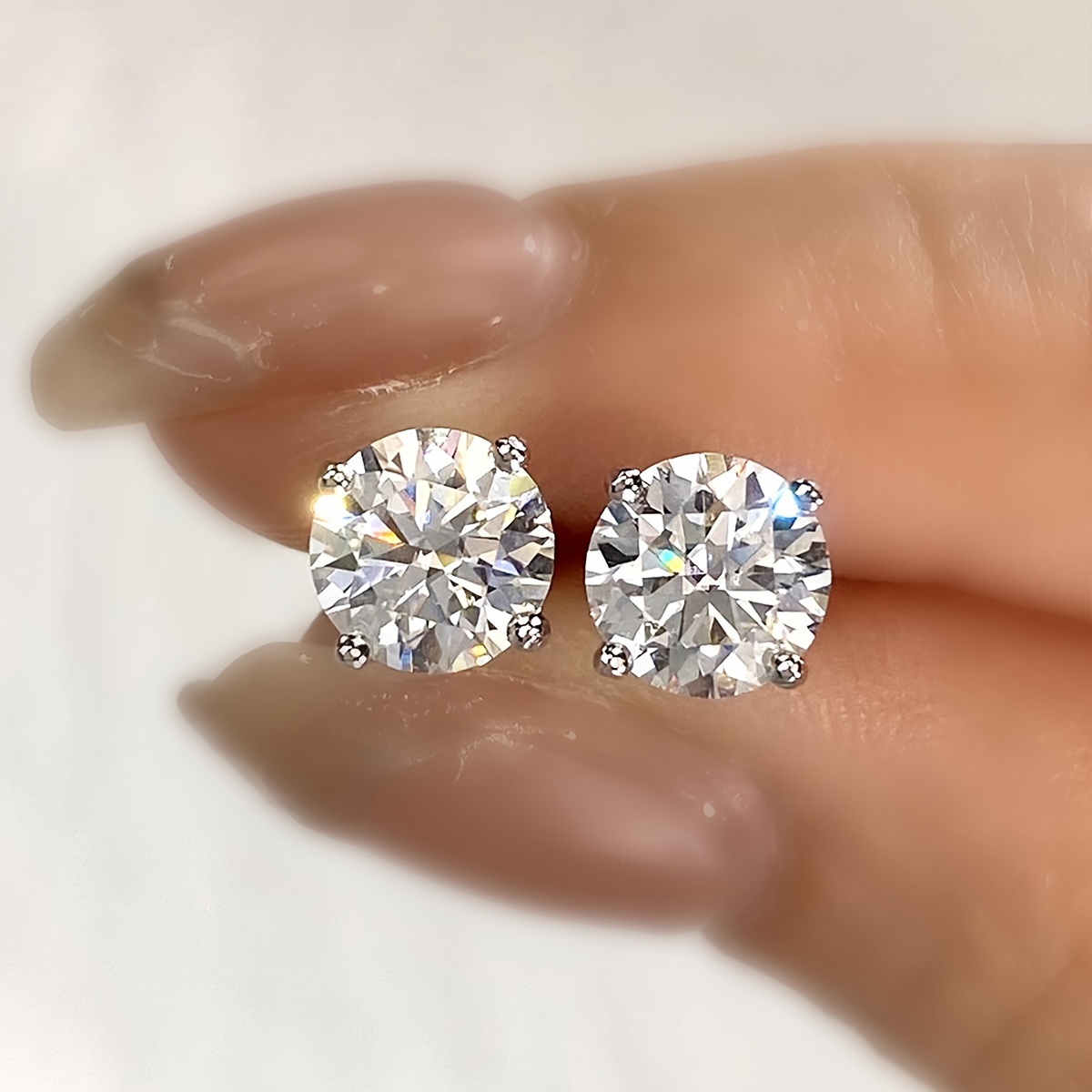 TEMU Boucles d'oreilles scintillantes en moissanite 925 argent pur, boucles d'oreilles de mariage, cadeau de la Saint-Valentin, bijoux de mariée pour