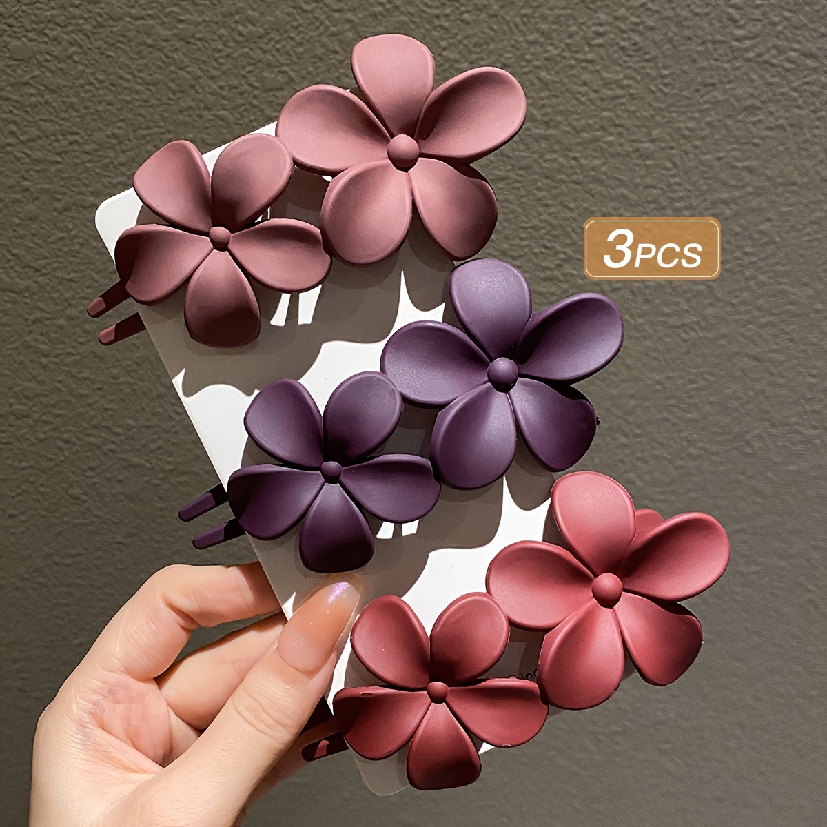 TEMU 3pcs Elegant Matte Flower Hair Clips, Suitable For Party Holiday Hair Styling, Perfect Gifts For Girls