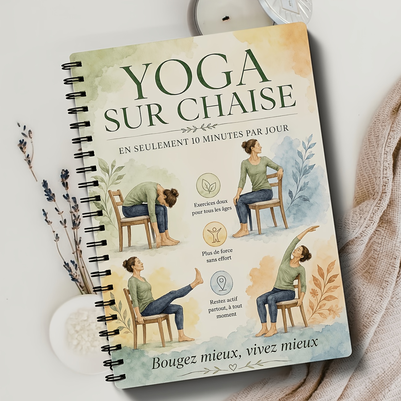 TEMU Chaise pour Personnes Âgées Yoga Fitness Plan, Journal d'Exercices Assis , de Rénovation Quotidienne, Entraînement Santé à Domicile Flexibilité