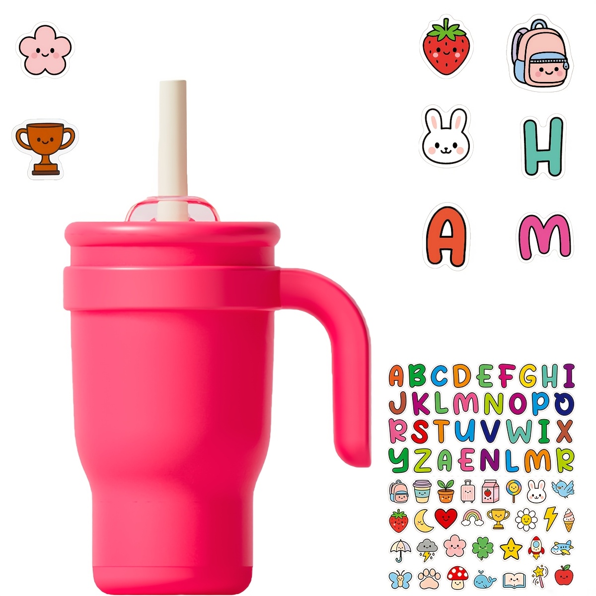 TEMU 14oz Tumbler With Handle, Insulated Water Bottle With Straw And 2in 1 Lid, Stainless Steel Cup Travel Coffee Mug For Sports Office Gym Kitchen,