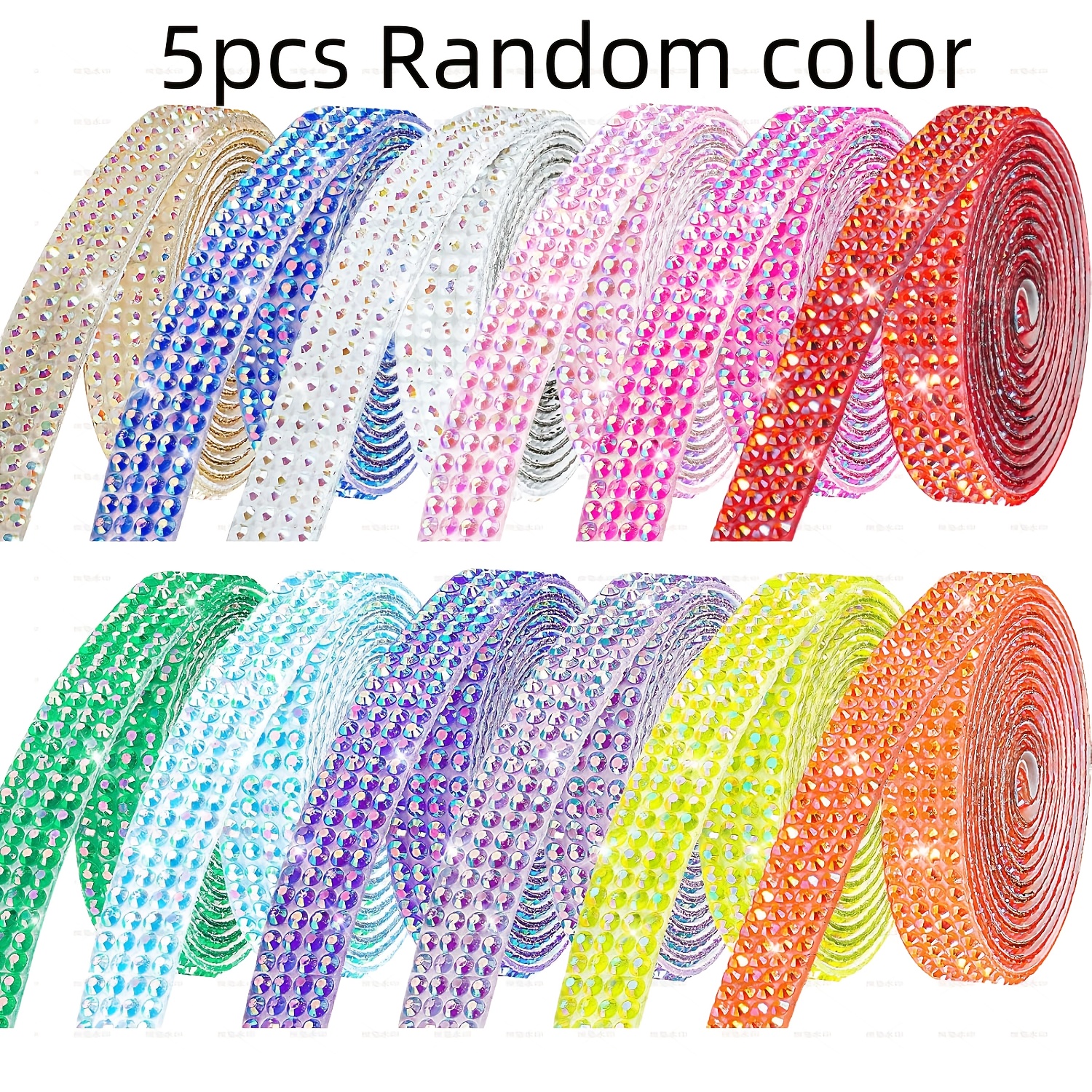 TEMU 5pcs Rhinestone Tape, Automatic Adhesive Rhinestone, Process, Decoration, Flash Drill Belt, Mobile Car Decoration Hot Melt Drill Patch (random
