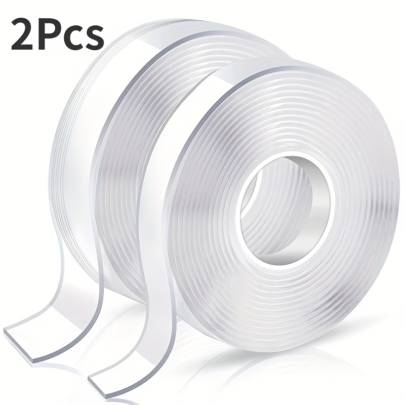 2 Rolls Of High-quality, Ultra Strong, Washable And Reusable Double-sided Tape - Waterproof Transparent Adhesive, Suitable For Office, Kitchen And Bathroom Essentials