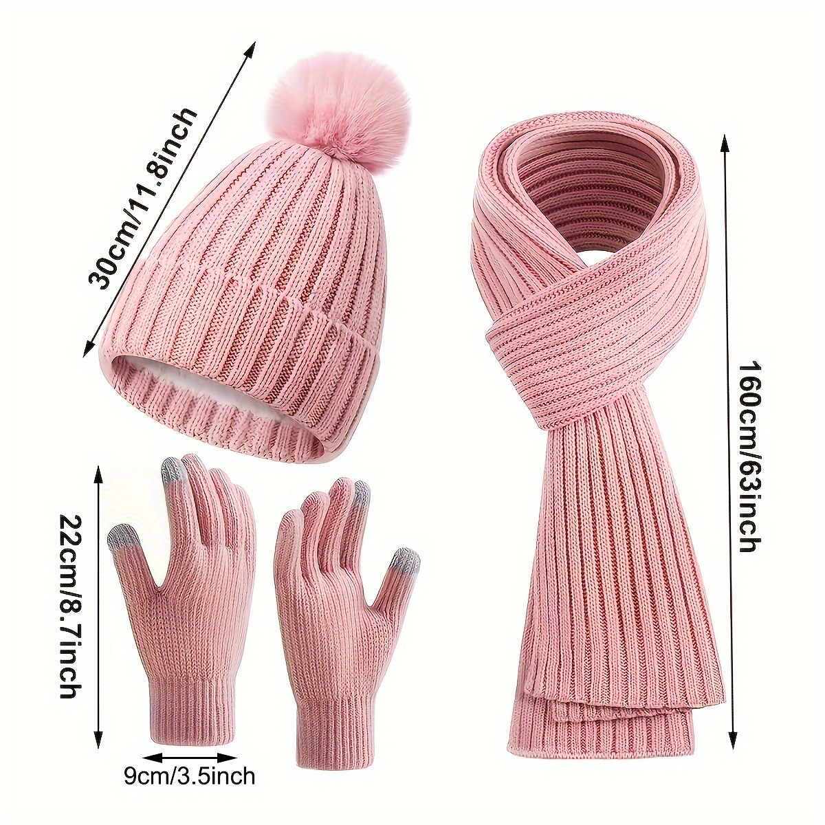 womens winter knit set   beanie long scarf and touchscreen gloves 3 in 1 bundle thermal and warm for cold weather details 3