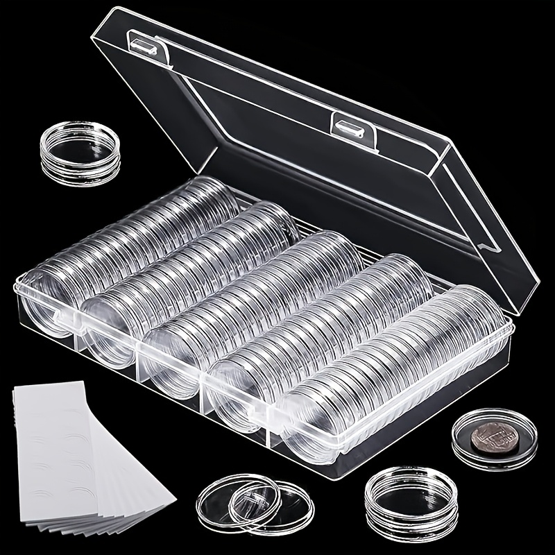 

100pcs Zodiac Coin Storage Cases, Adjustable Polyethylene Terephthalate Round Protective Holders, Commemorative Coin Collection Boxes With Foam Inserts