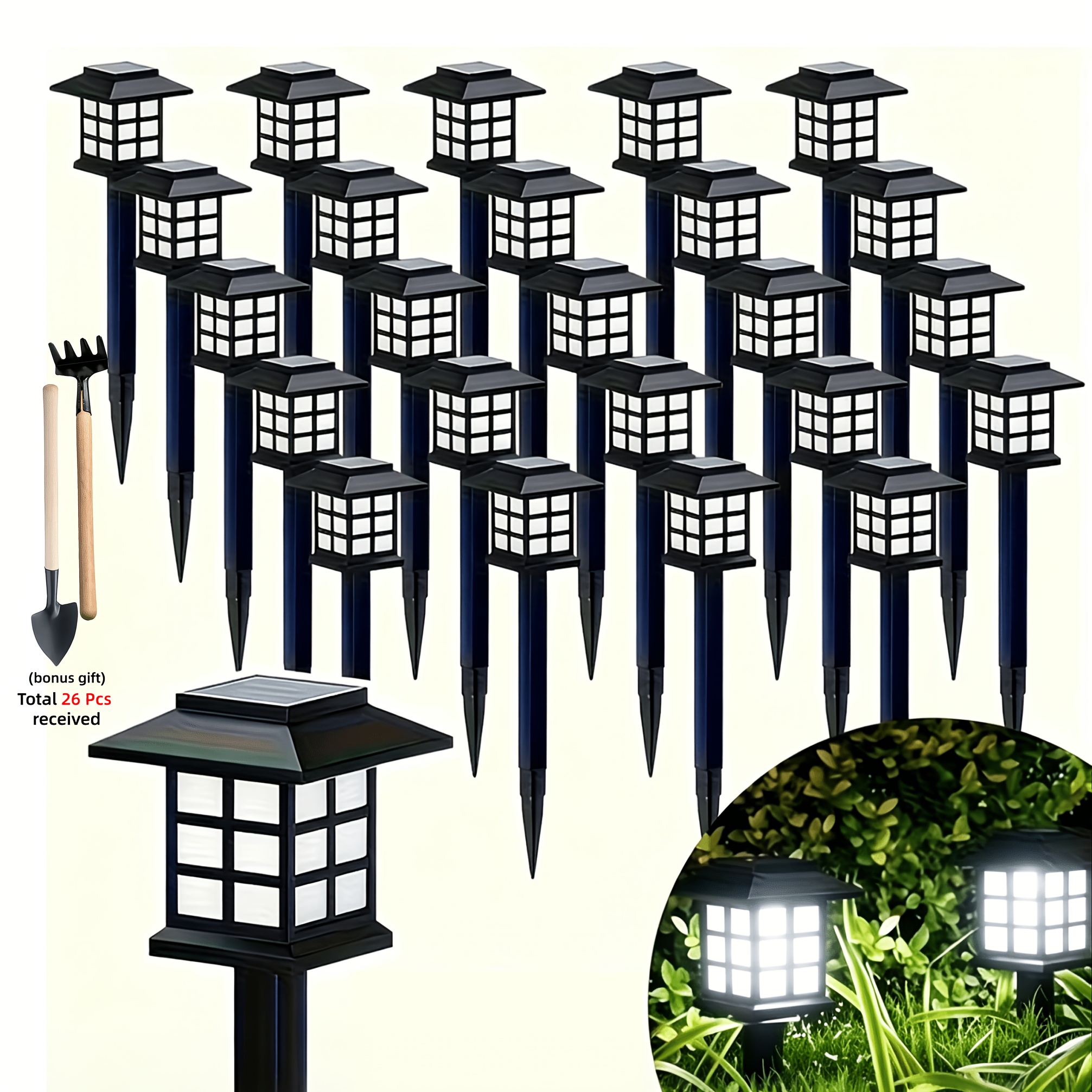 24 piezas de luces solares de exterior, luces de camino IP44, disponibles en juegos de 12 o 6 piezas, luces LED LED para paisajismo y jardín, solo colores aleatorios, adecuadas para caminos, entradas de vehículos, patios y céspedes, así como para decoraciones festivas, solo colores aleatorios.