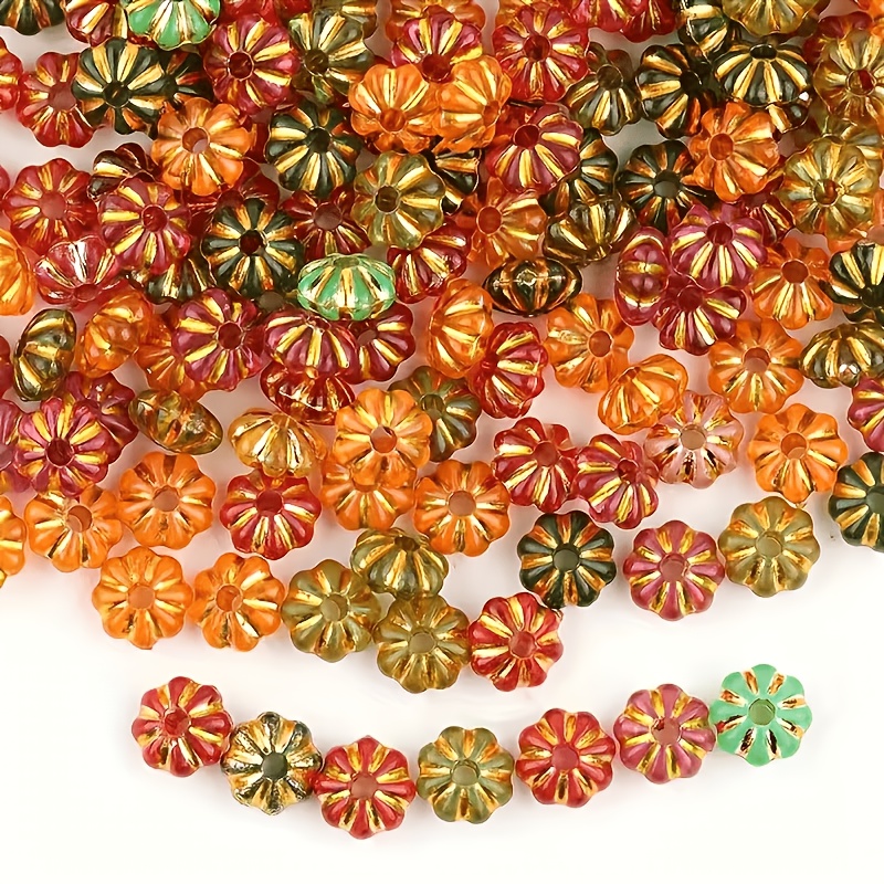TEMU 207pcs Perles de citrouille vintage en acrylique de 7 mm - Utilisées pour la fabrication de bijoux, d'oreilles, les et les accessoires de