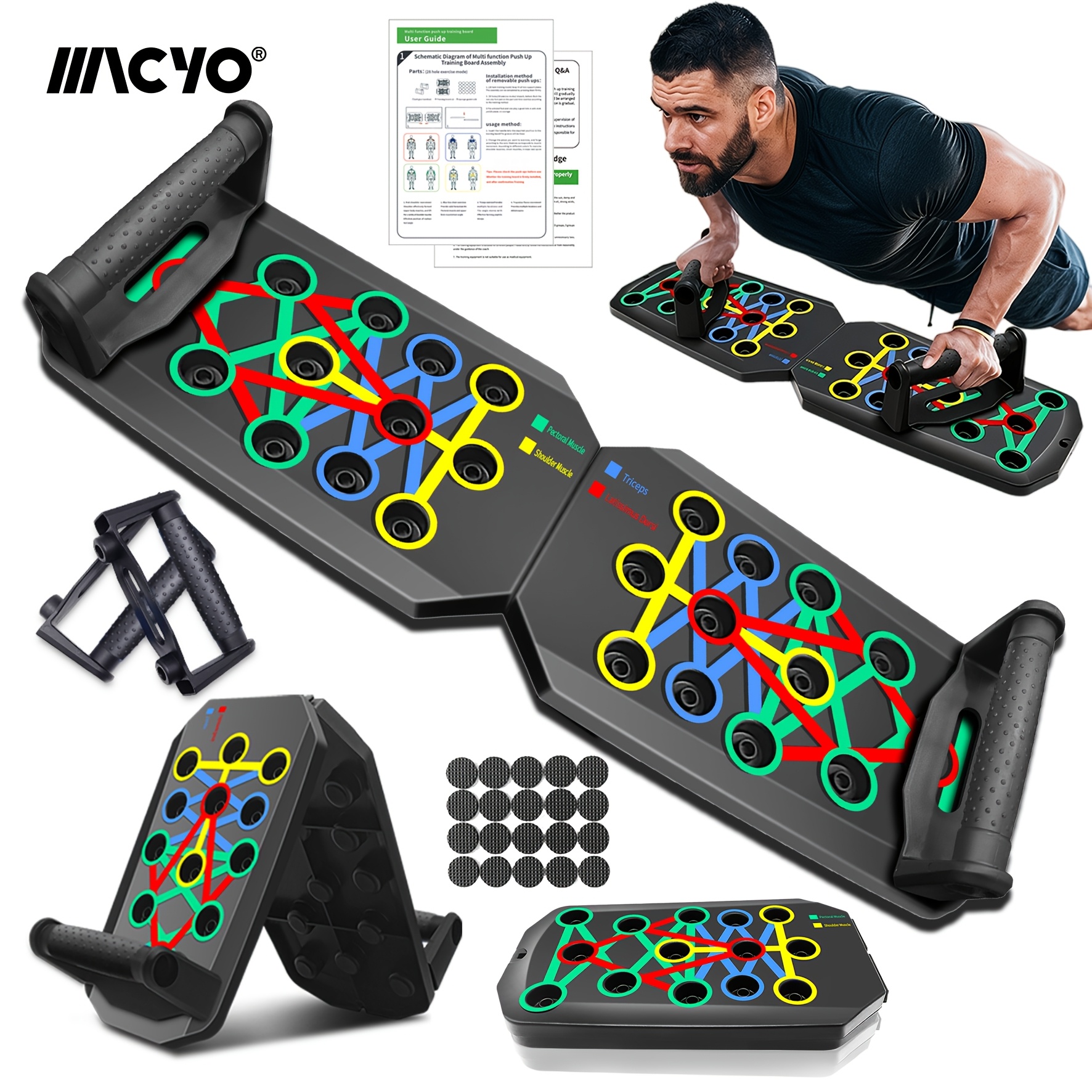 TEMU Macyo 28-hole Push-up Board, With 2 Resistance Bands And A Storage Bag. A Versatile Home And Gym Exercise Equipment, Push-up Assistant, Chest