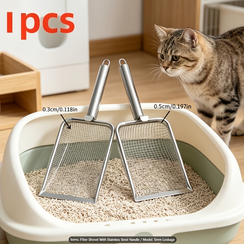 Stainless Steel Cat Litter Scoop with Fine Mesh Handle, Two Screen Sizes for Clumping and Non-Clumping Litter