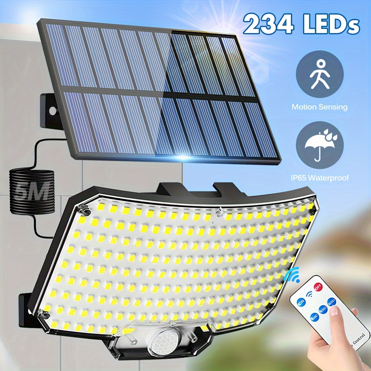 

Solar-powered Outdoor Lights With Motion Sensor - 234 Led, 6500k, Remote Control, Waterproof Security Lighting For Yard, Garden, Pathway & Fence