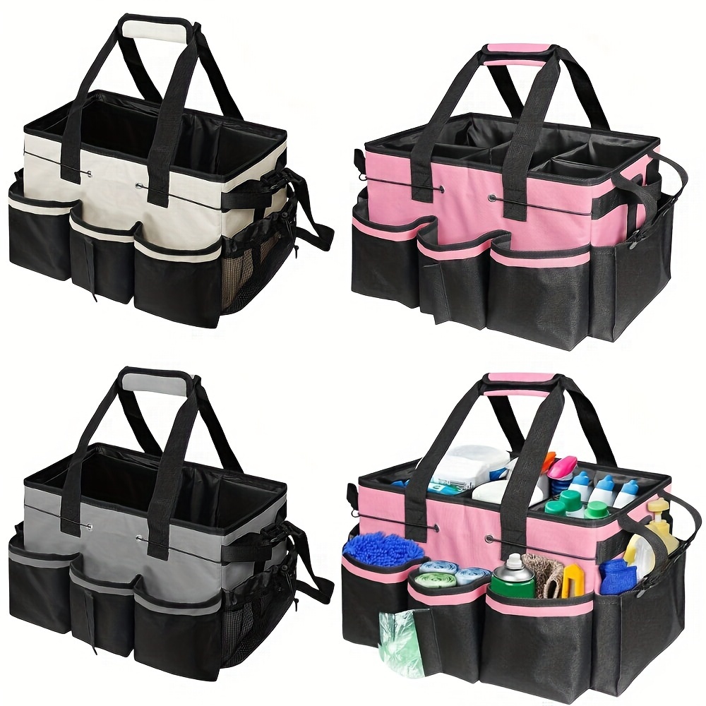 

1pc Large Capacity Multifunctional Cleaning Tool Organizer Tote, Pvc Non-woven Fabric, Water Resistant Utility Bag With Side Mesh Pockets, Pockets, And Trash Bag Dispenser