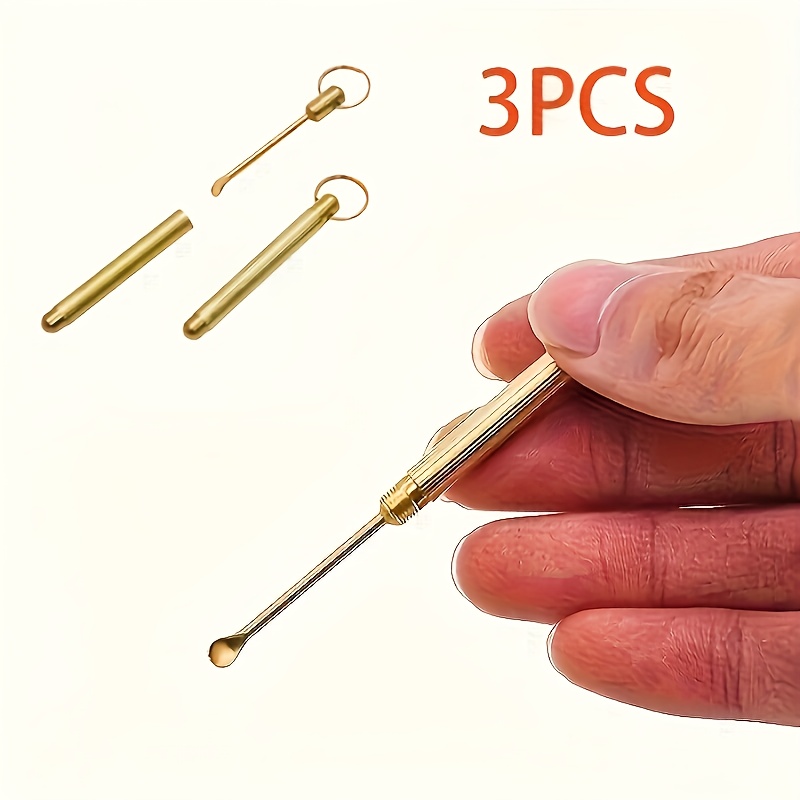 Image of 3pcs, Mini Metal Spoons Tone For Ear Cleaning Micro Scoop With Keychain, Travel