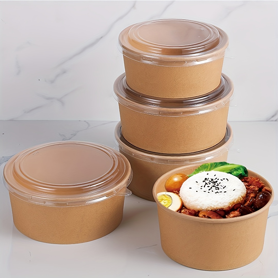 

20 Sets Disposable Kraft Paper Bowl With Lid, Fruit And Vegetable Container, Soup Bowl, Lunch Box, Salad Lunch Box