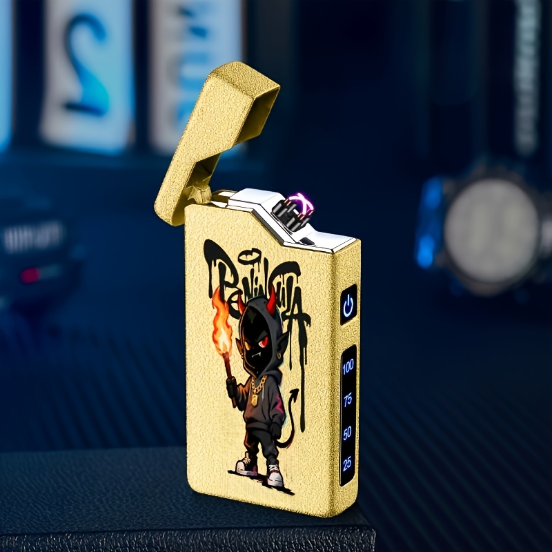 TEMU 1pc Creative Trendy Usb-c Rechargeable Electronic Lighter With Power Display, Windproof, Silent, Electronic Lighter, Featuring A Holding A Torch