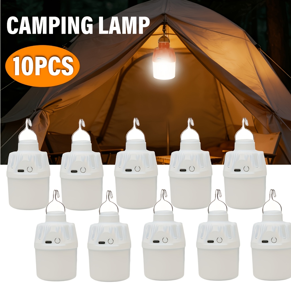 E-shop LiHangStar 10er-Pack Outdoor-LED-Camping-Zeltlaternen, tragbare Outdoor-Notfallbirnen, USB-wiederaufladbar mit Metallhaken, ultrahelle