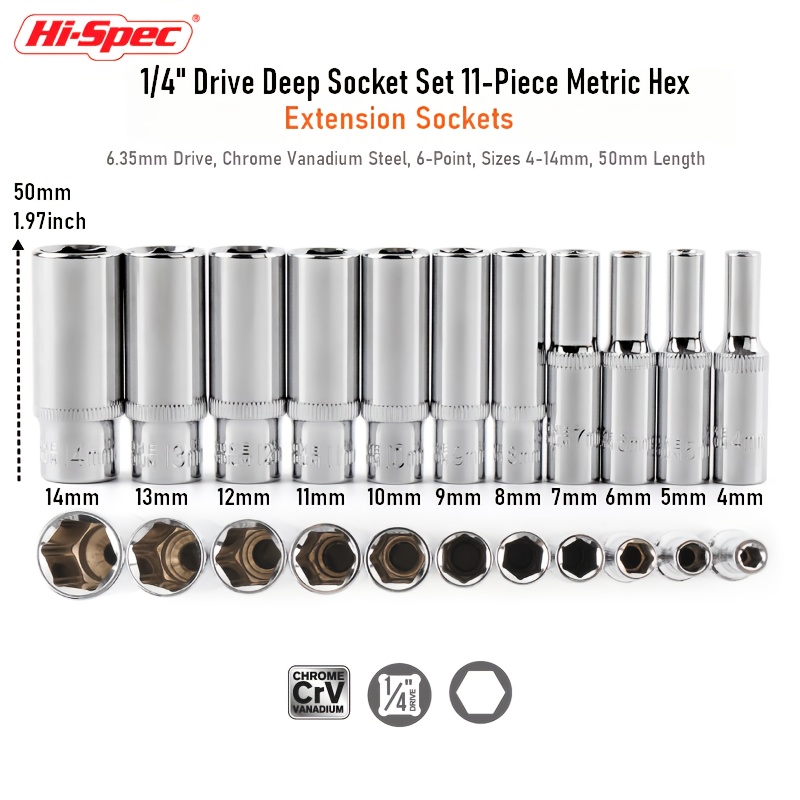 TEMU 1/4" Drive Metric Socket Set, 14pcs Shallow/11pcs Deep Options, 6-point Sockets, Sizes 4-14mm, For Mechanics, Auto Repair & Household Use