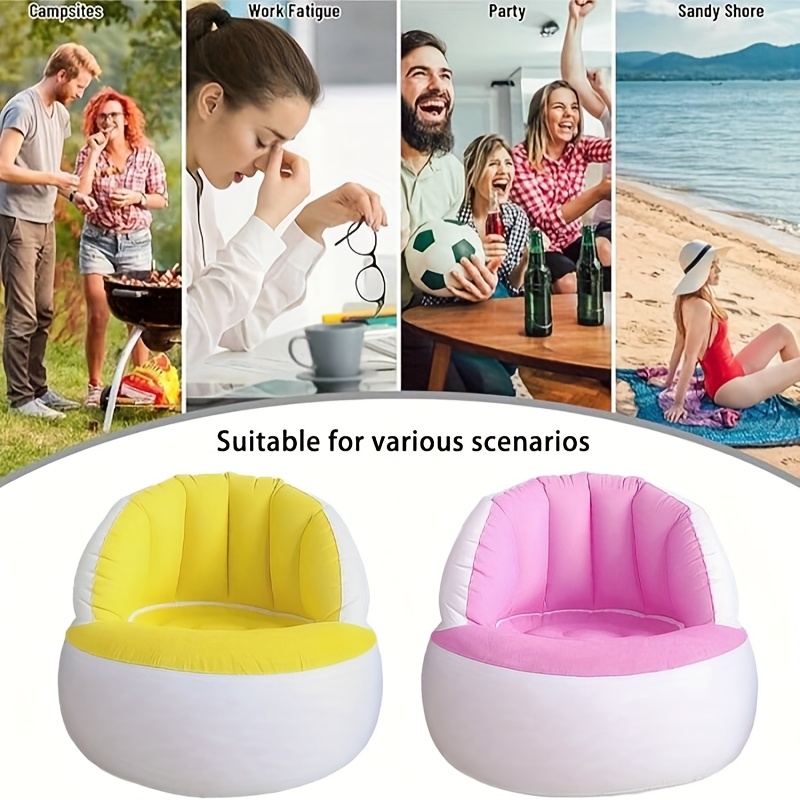 inflatable lazy sofa - portable folding chair with dual colors (yellow & pink), indoor/outdoor use, durable plastic frame, no assembly needed for camping, balcony, bedroom - lightweight & easy to clean, inflatable furniture, indoor outdoor seating, modern seating option,   material details 7