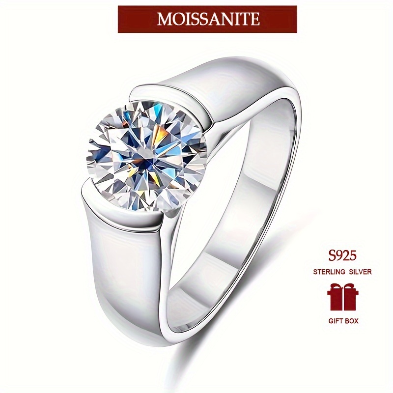 

Inlaid Shiny Moissanite Band Ring Elegant 925 Silver Wedding Ring Jewelry With Gift Box