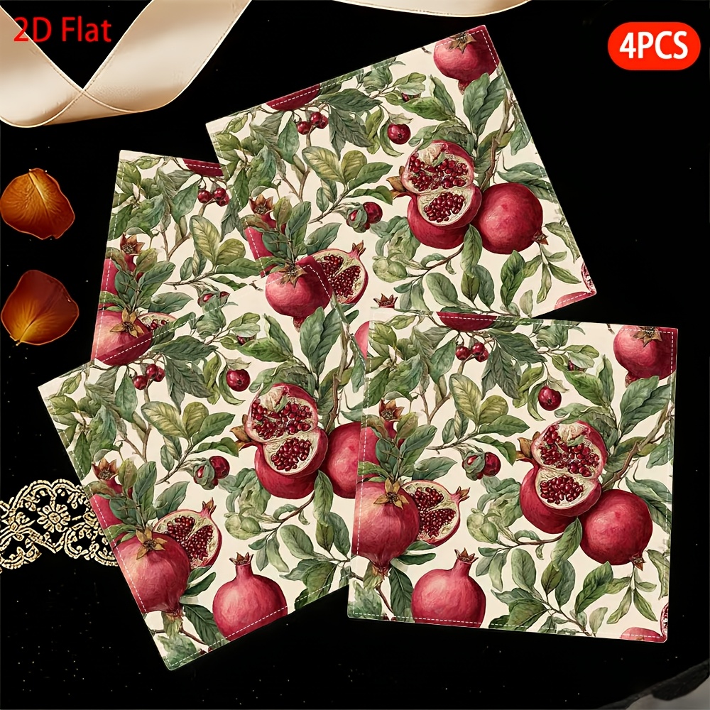TEMU Servilletas de tela 2D, 4 unidades, con diseño de , ideales para regalos de decoración navideña y de Pascua, versátiles, perfectas para mesas, y