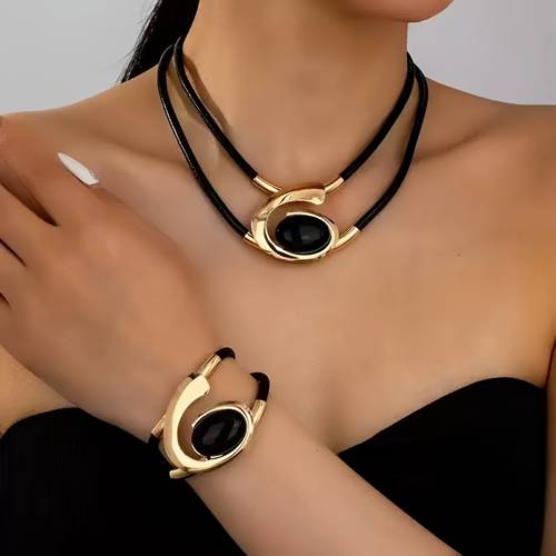conjunto de collar y pulsera geométrico de estilo bohemio para mujer, 2 piezas