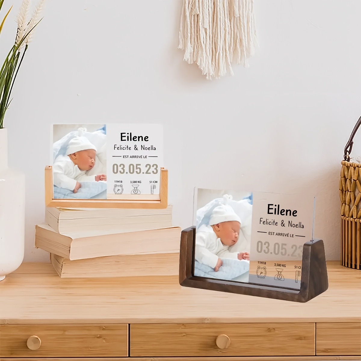 1pc personalized birth photo frame customizable acrylic uv print birth announcement keepsake matte black stand display for nursery decor details 1