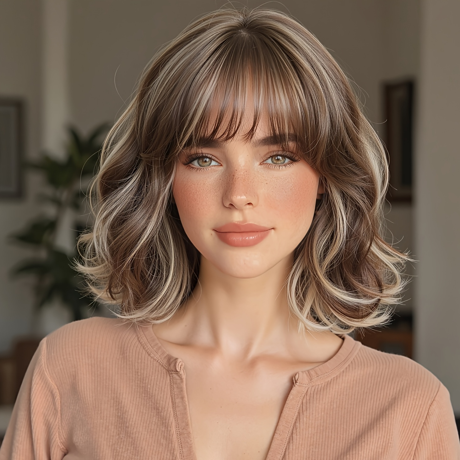 10-inch Brown Short Curly Hairstyle With Bangs For Women, Stylish And Lightweight For Everyday Use, And Comfortable, Perfect For , Gifts, Christmas, Thanksgiving, New Year, And More