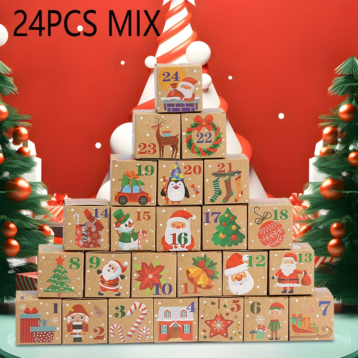 TEMU 24 pièces Boîtes Cadeaux Thème Noël DIY, Coffrets Avent Série de Noël et Style Neige, Emballages pour Fêtes, Noël, Décorations de Noël, Cartons
