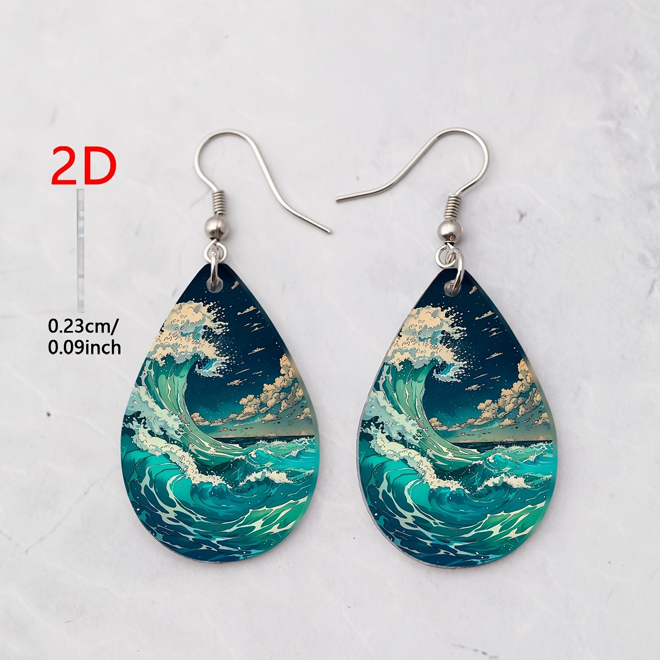 Women's Teal Wave Pattern Acrylic Teardrop Earrings