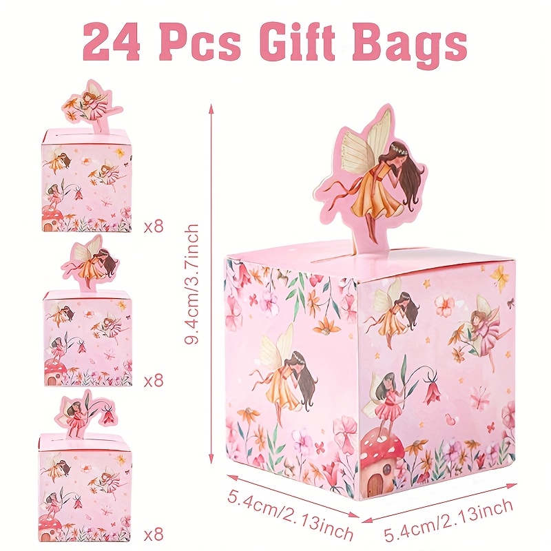 TEMU 24pcs, Floral Fairy Theme Gift Boxes, Treat Gift Box, Design Tote Gift Box, Party Favors Packaging Box, Princess Birthday Baby Shower Supplies