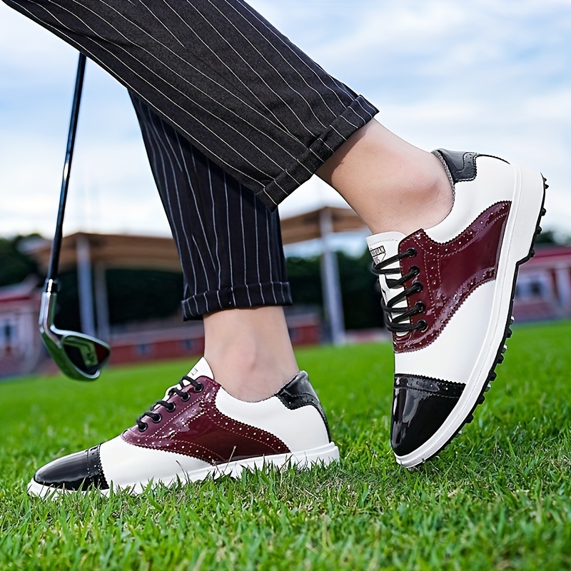 

Trendy Men's Golf Shoes, Lace Up Non Slip Sole With Cleats, Outdoor Training Business Party