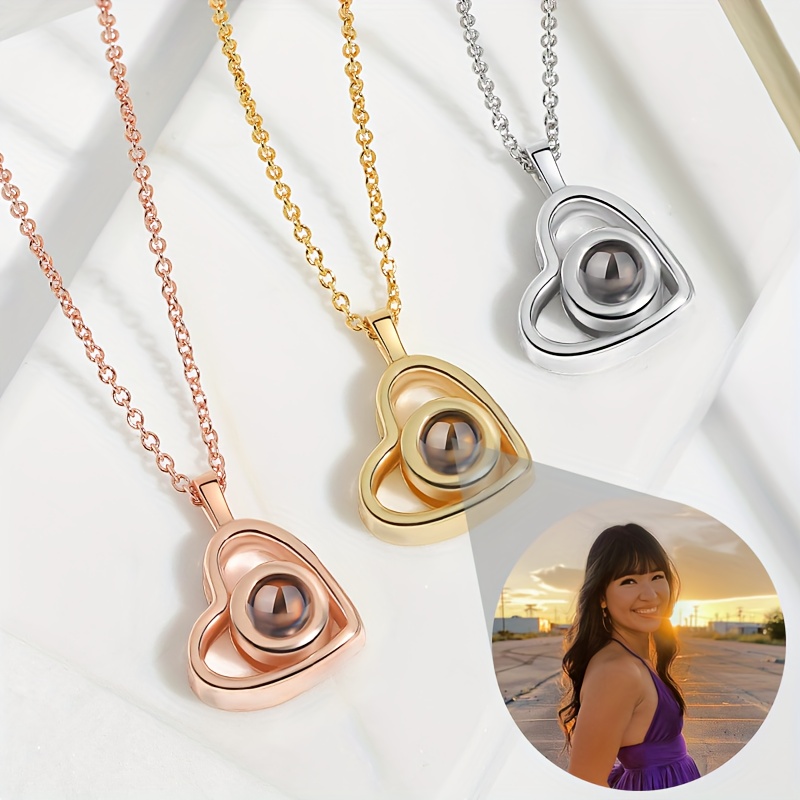 

Custom Color Photo Projection Necklace - Elegant Copper Heart Pendant, Perfect Gift For Day & Birthdays