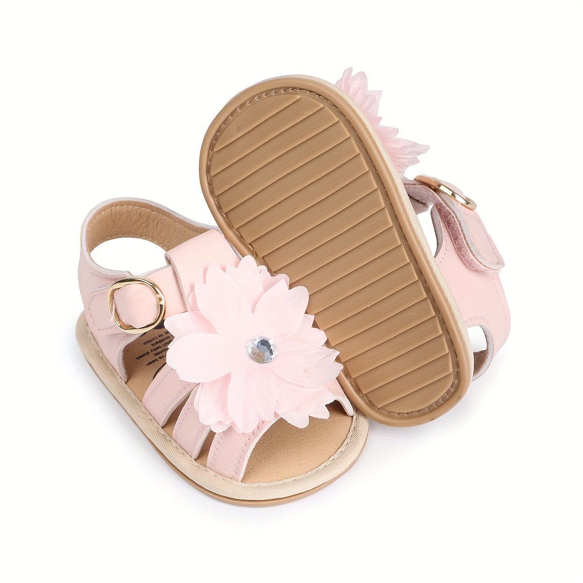 Trendy Cute Flower Decor Solid Color Sandals For Baby Girls, Breathable Lightweight Walking Shoes For Spring And Summer
