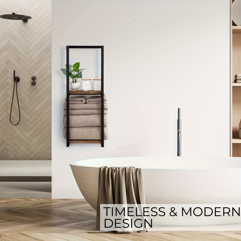 TEMU Étagère de salle de bain - Étagère de rangement en bois de style française avec étagères en bois durable et cadre en acier, organisateur mural