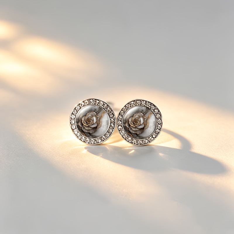 2pcs Set Classic Rose Flower Stud Earrings