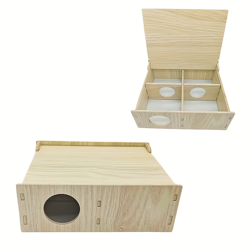 Image of Hamster Wooden Hideaway House, Cage Decoration Shelter Nest Reversible 4-room, Suitable For Hamsters And Other Small Animals