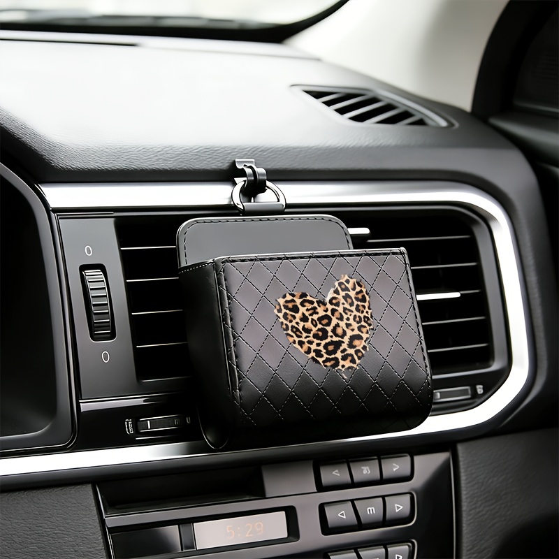 Image of 1pc Leopard Car Air Vent Hanging Storage Bag Glasses Cards And Small Additions Storage Bag Halloween Thanksgiving Universal Fit For Most Cars Christmas And Other Gifts