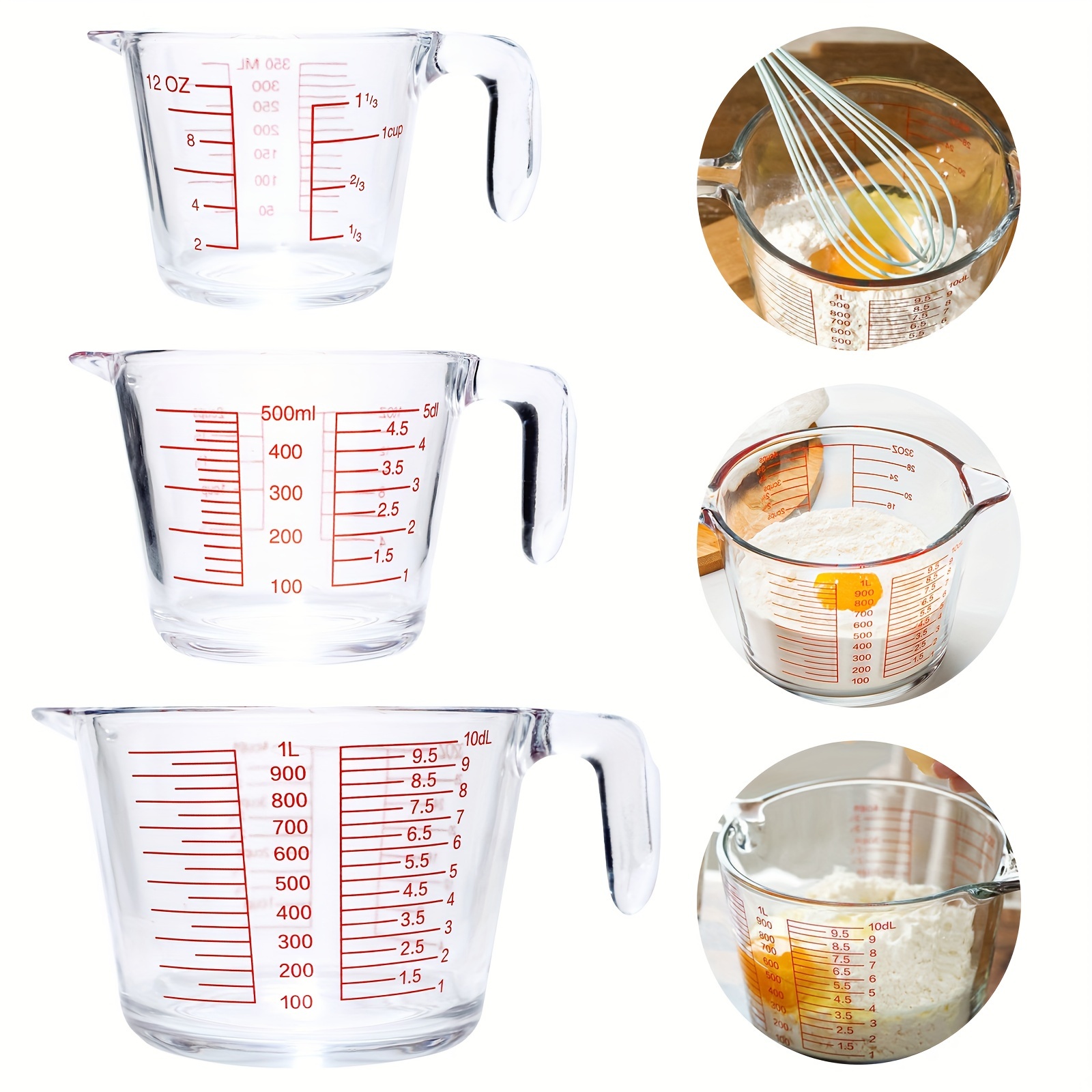 

Measuring Cup - 1/3 Piece Glass Measuring Cup Set, Borosilicate Glass Measuring Cup, Dishwasher, Refrigerator, Microwave & Preheated Oven, Essential Kitchen Tools, 350/500/1000ml