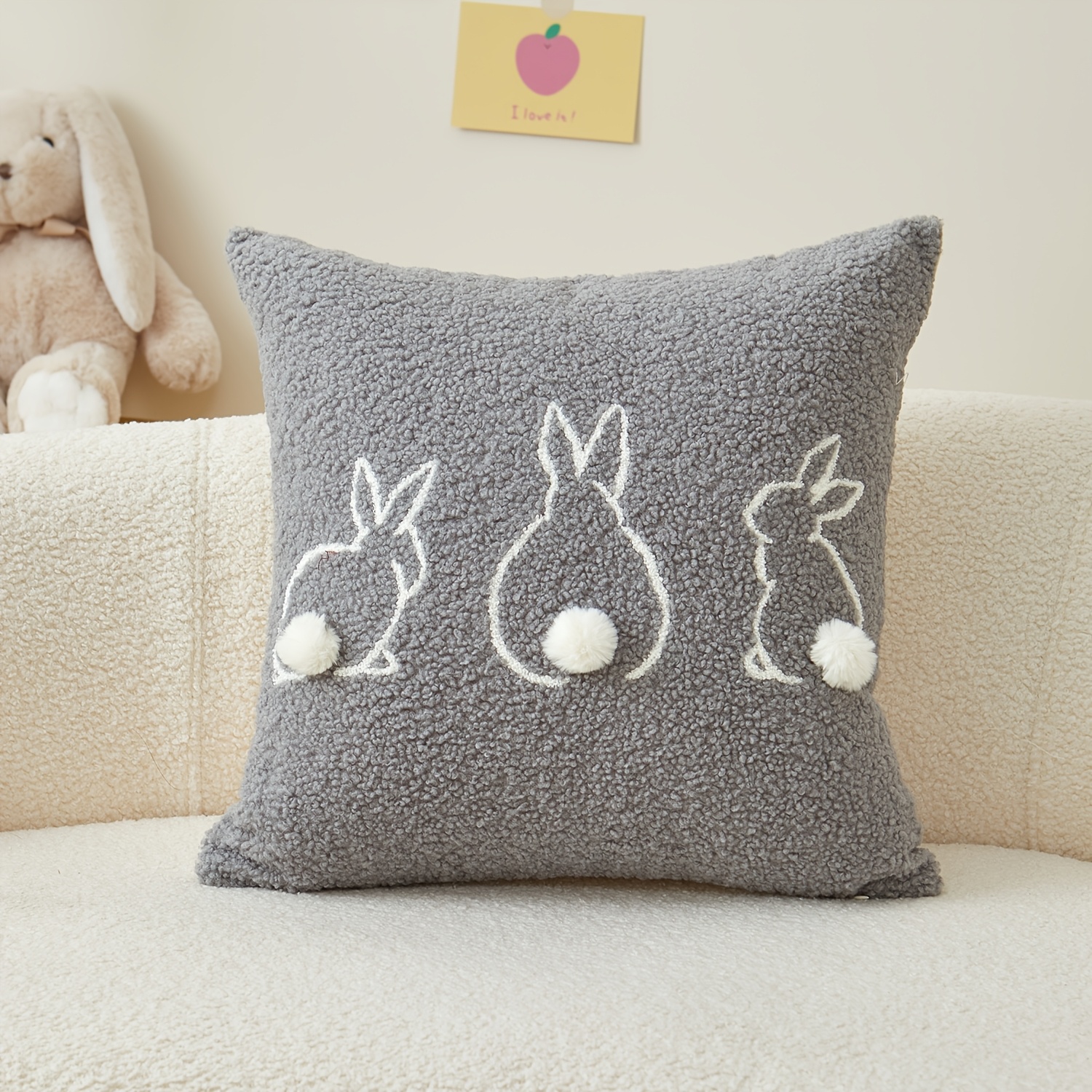 1pc, Easter Velvet Cushion Covers, Easter Holiday Pillow Covers, Single Side Embroidery, 19.6*11.8inch, Suitable For Sofa, Living Room, Bedroom Home Decoration, No Pillow Core