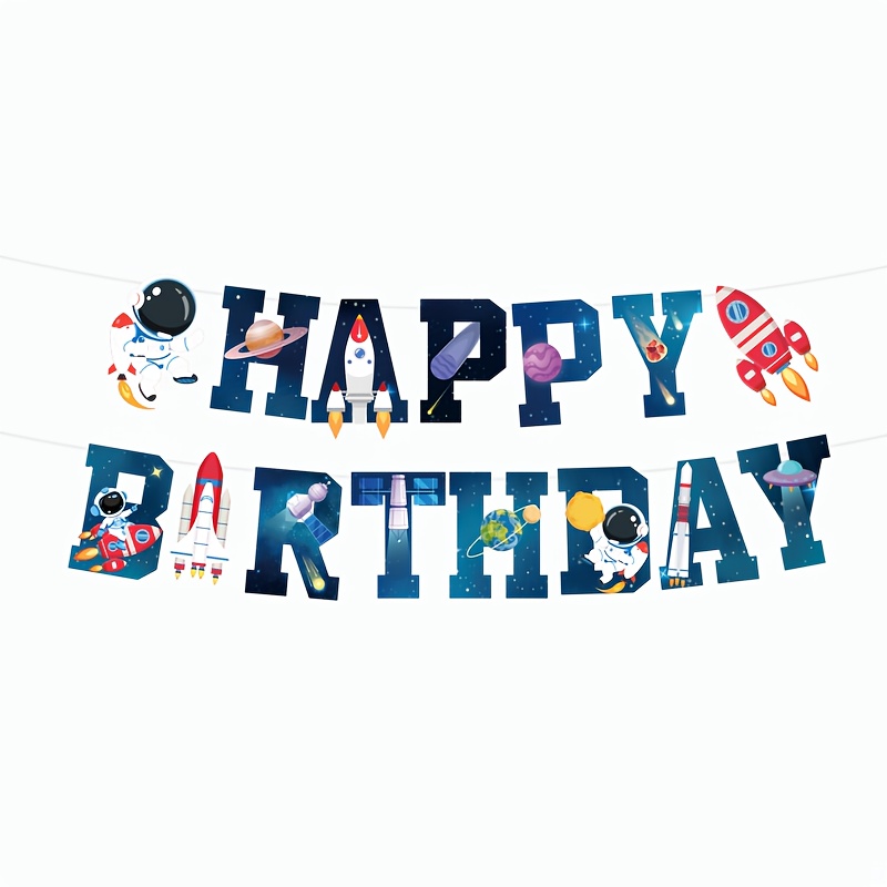 Image of 2pcs Pack Space Astronaut Birthday Banner Suitable For Space Theme Parties, Baby Showers, ' Room Decor - Rocket & Astronaut Cutouts, Paper Party Decorations For & Space Party Supplies
