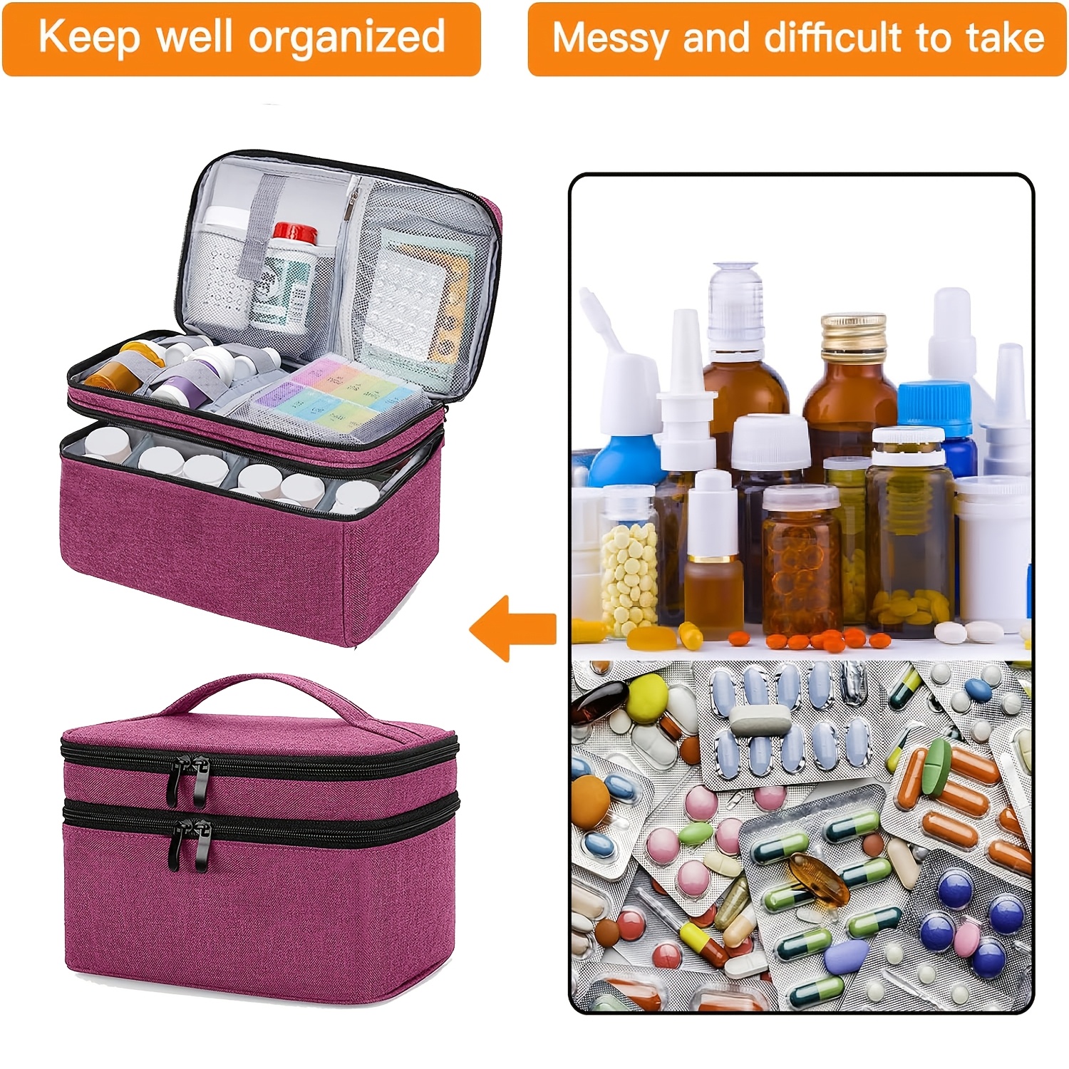 Set 2 Borse Farmacia Impermeabili – Grande 25x20x13,5 Cm + Piccola 14,5x11x2 Cm Per Viaggio E Casa